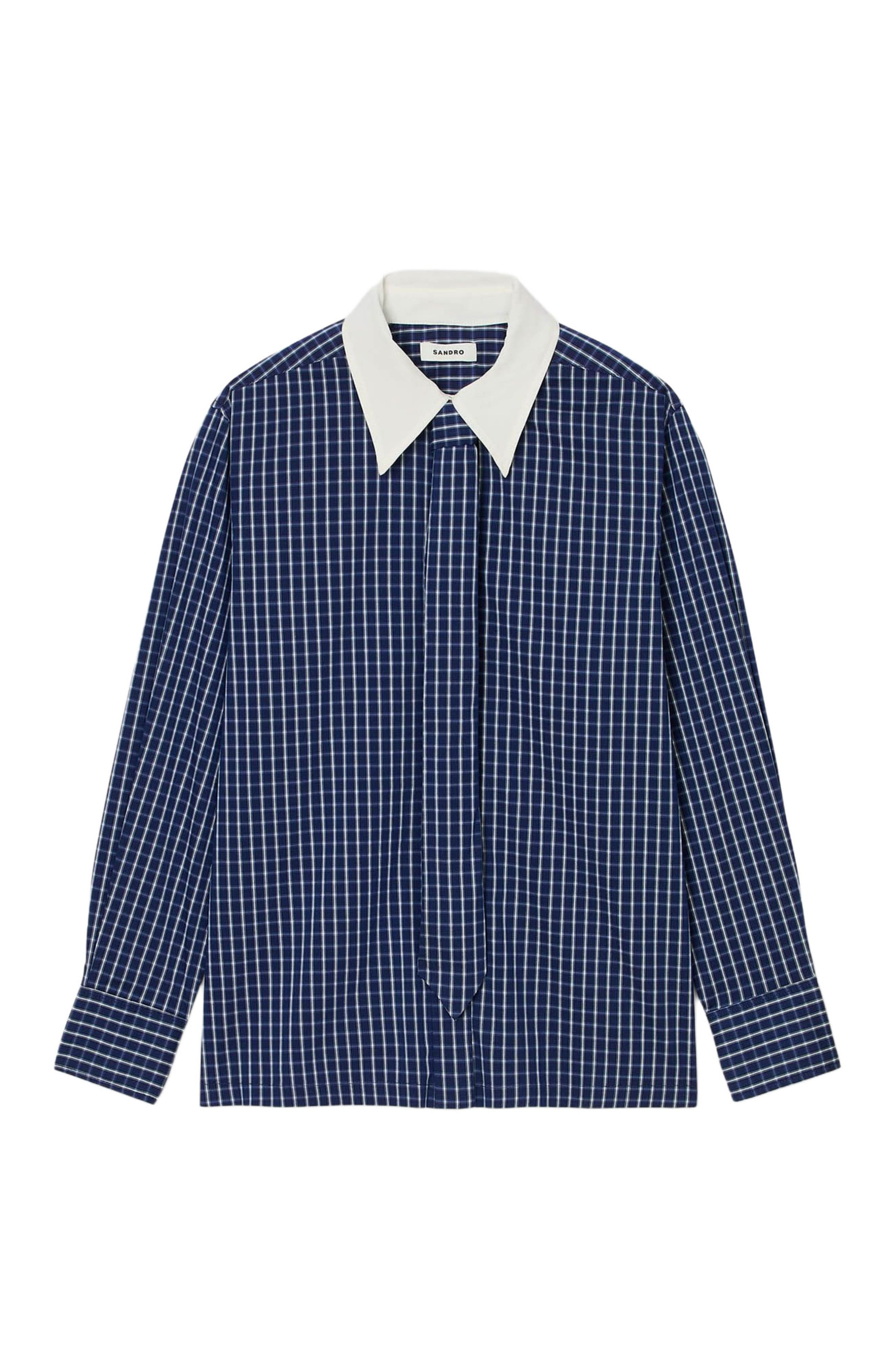 SANDRO Check shirt with tie in Blue /Black at Nordstrom - 5