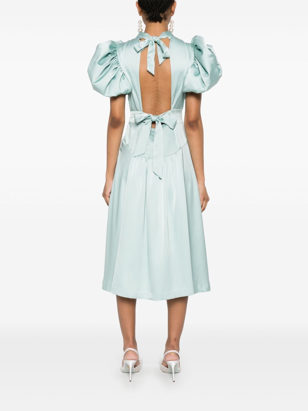 puff-sleeve satin midi dress - 4