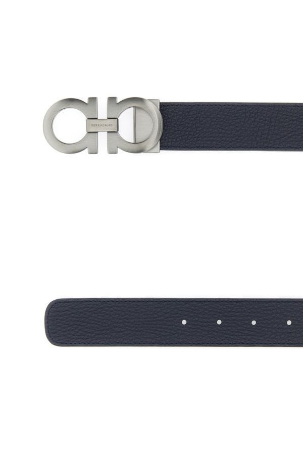 FERRAGAMO Midnight blue leather reversible belt