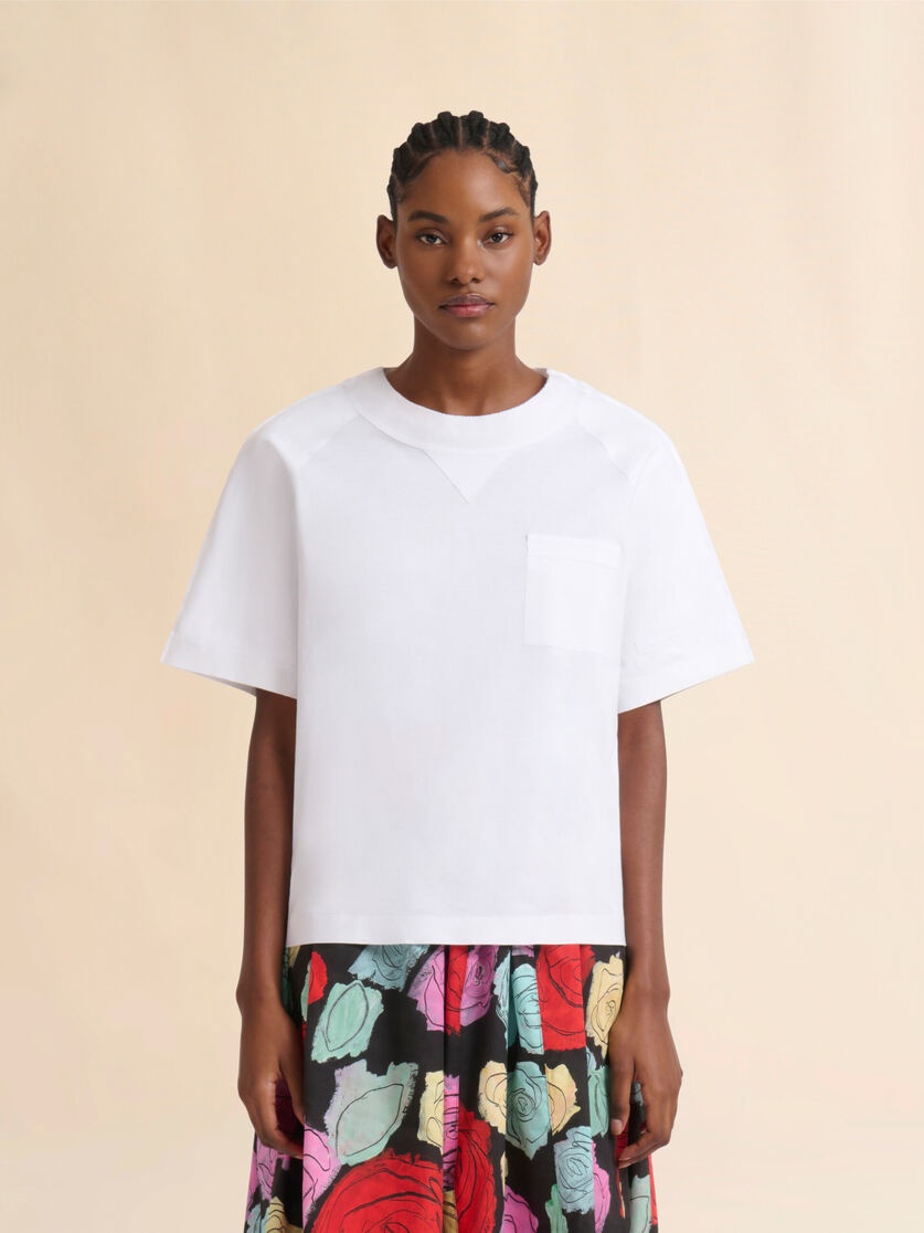 WHITE COTTON SHORT-SLEEVE SWEATSHIRT WITH TRUNKAROO DETAIL - 2
