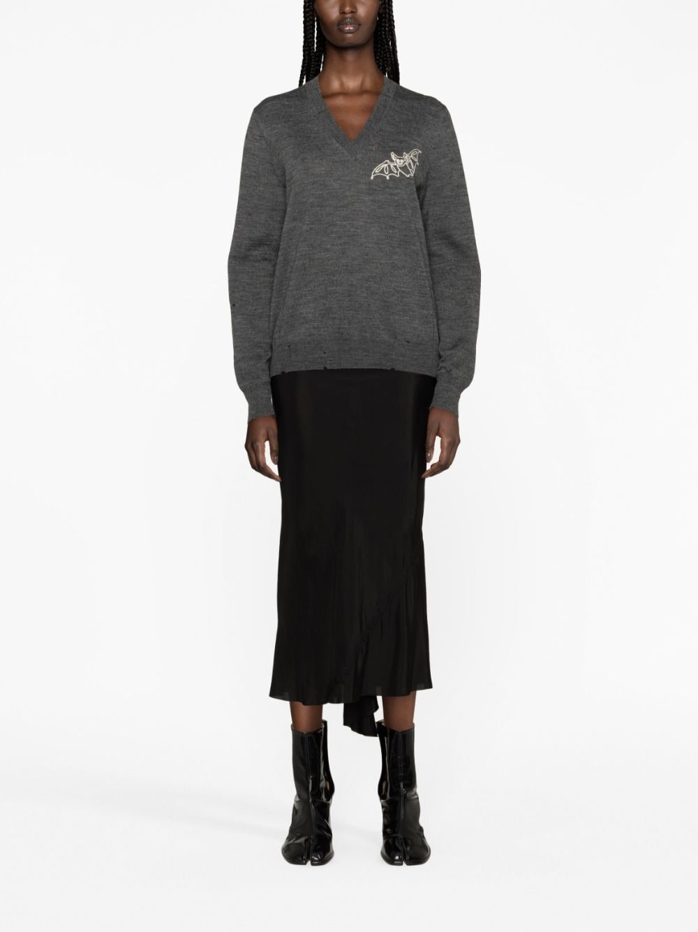 bat-print wool jumper - 2