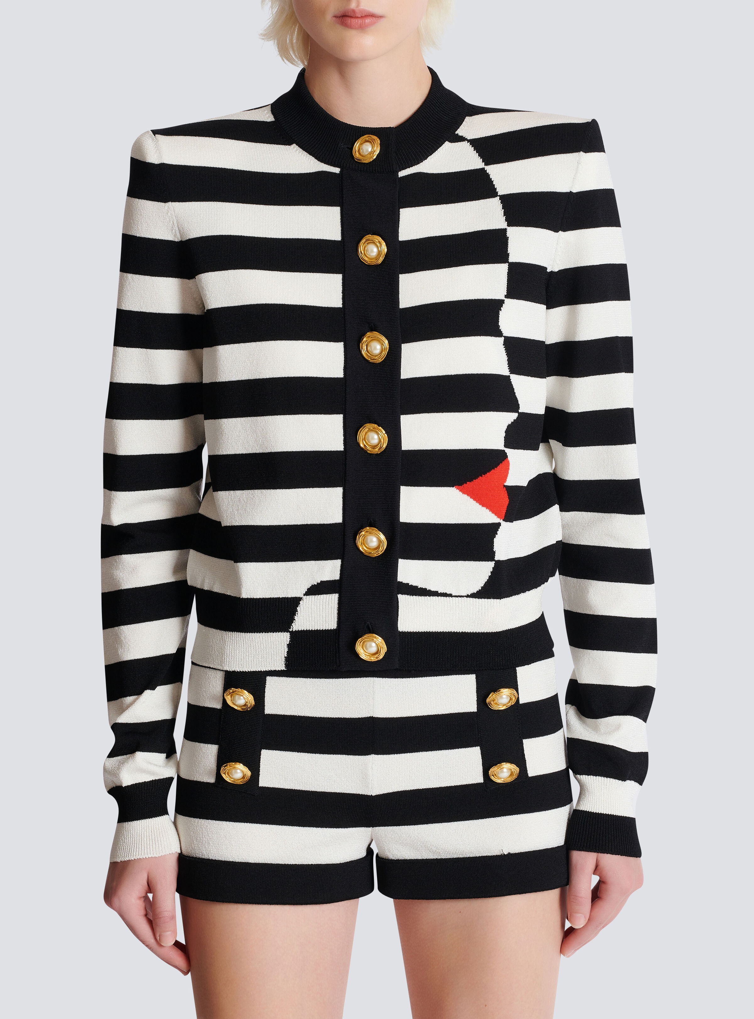 Knit Marinière cardigan with Face motif - 5