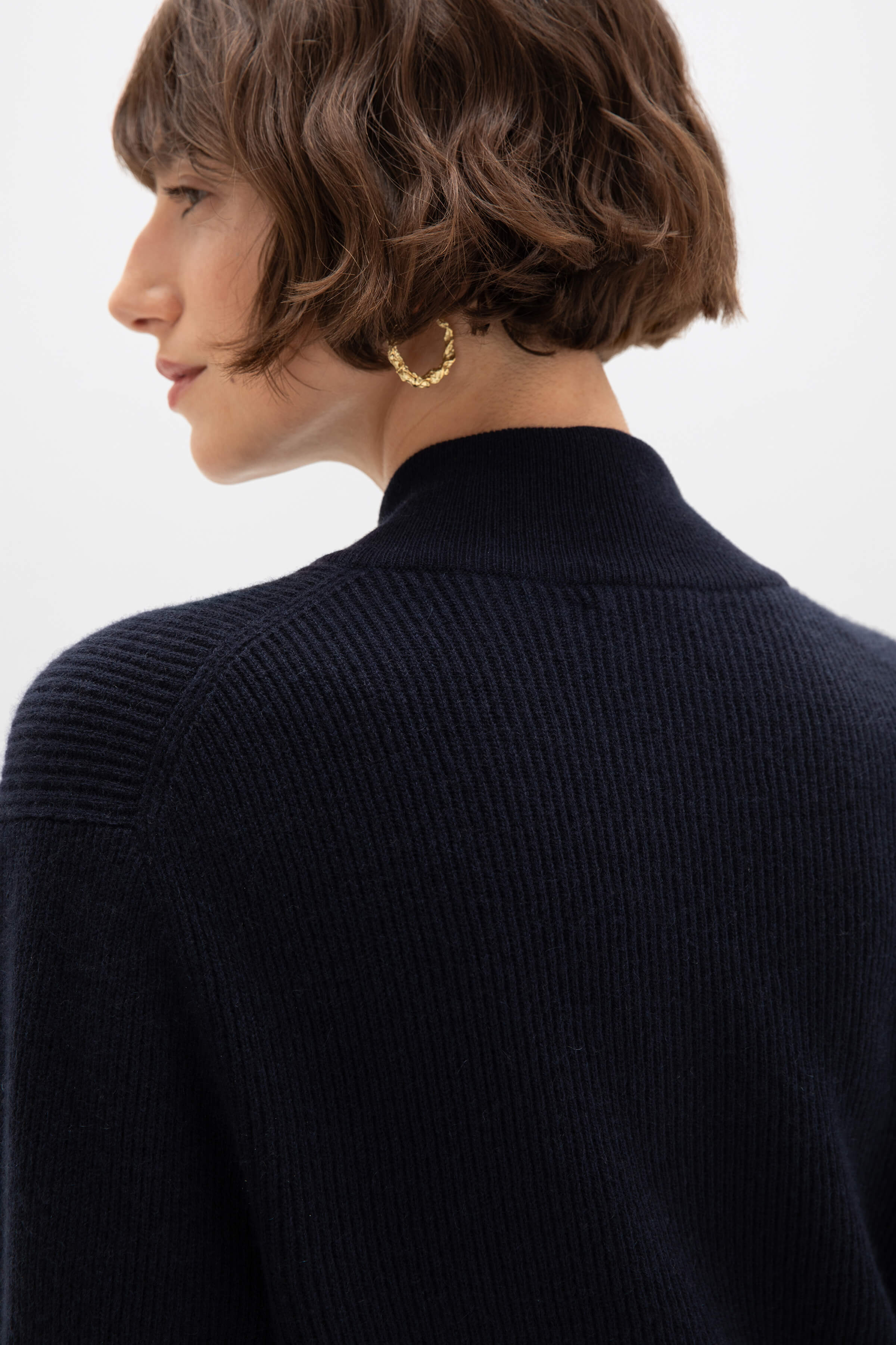 Ribbed Cashmere Navy Cardigan - 6