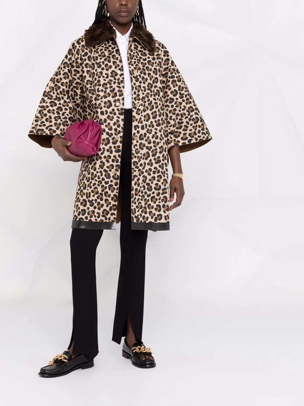 reversible leopard-print cape coat - 2