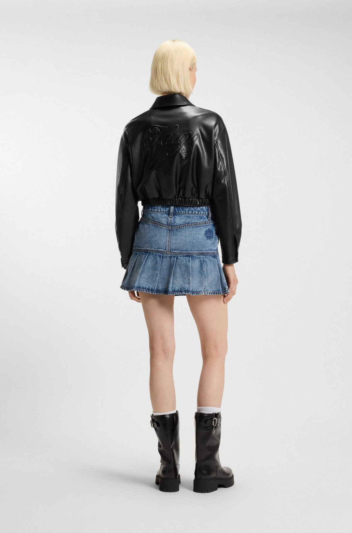 CROPPED JACKET IN FAUX LEATHER WITH EMBOSSED REAR LOGO - 4