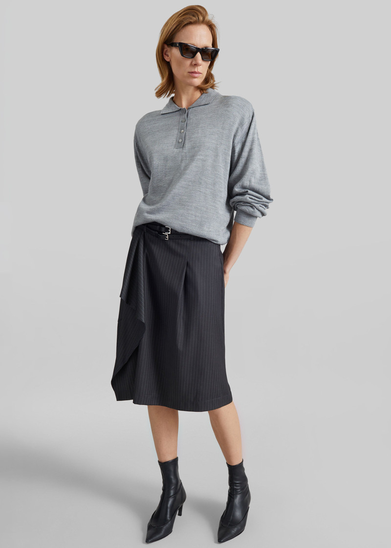 Iena Asymmetric Skirt - Charcoal Pinstripe 6