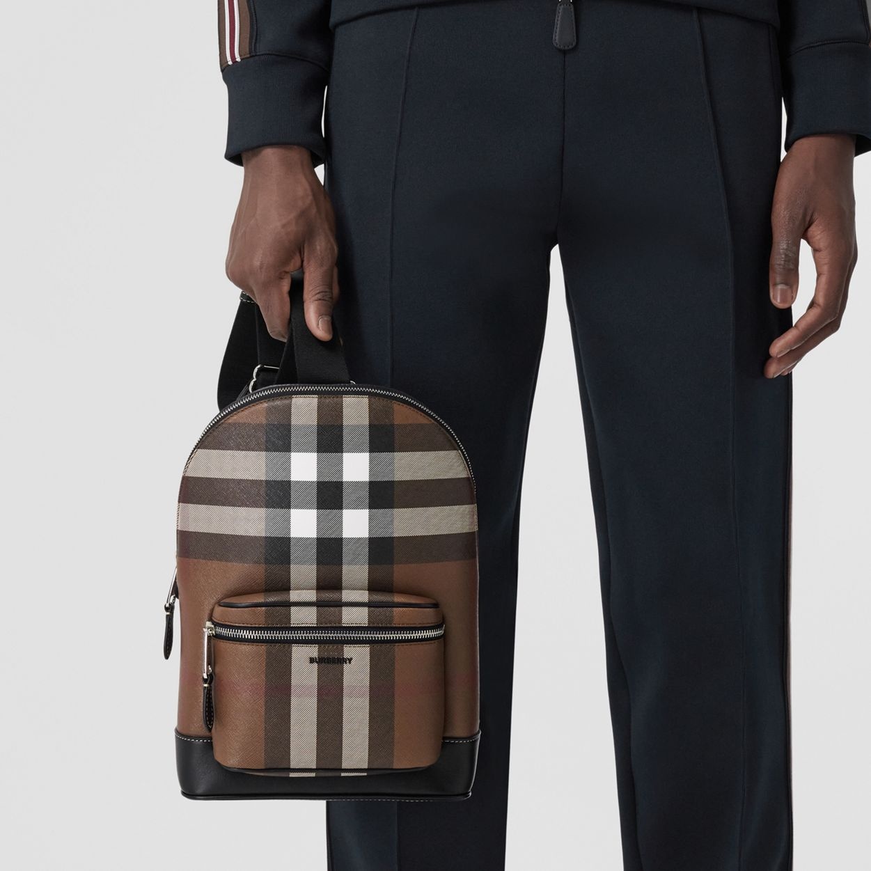 Check and Leather Crossbody Backpack - 9
