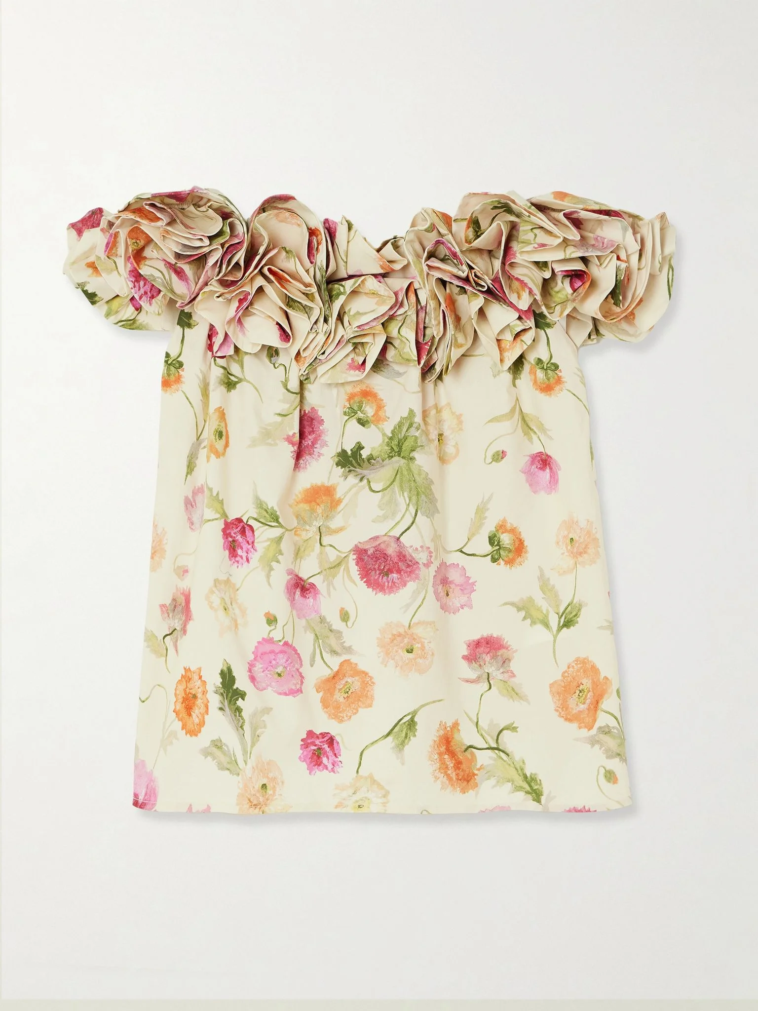 Off-the-shoulder ruffled floral-print cotton-blend top Multi - 1