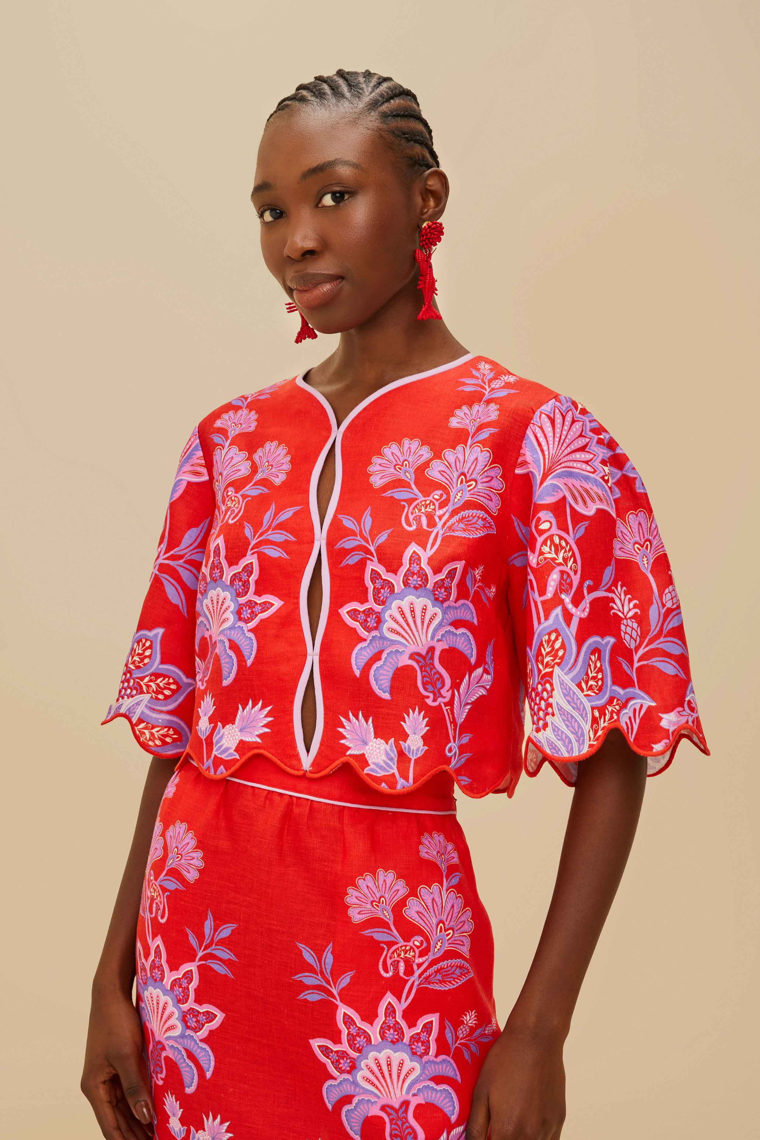 Red Porcelain Garden Euroflax™ Premium Linen Blouse - 1