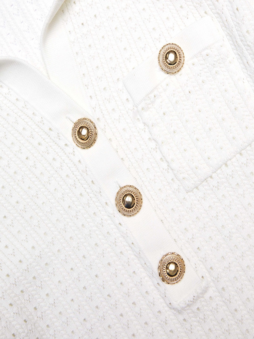 White Openwork Knit Top - 5