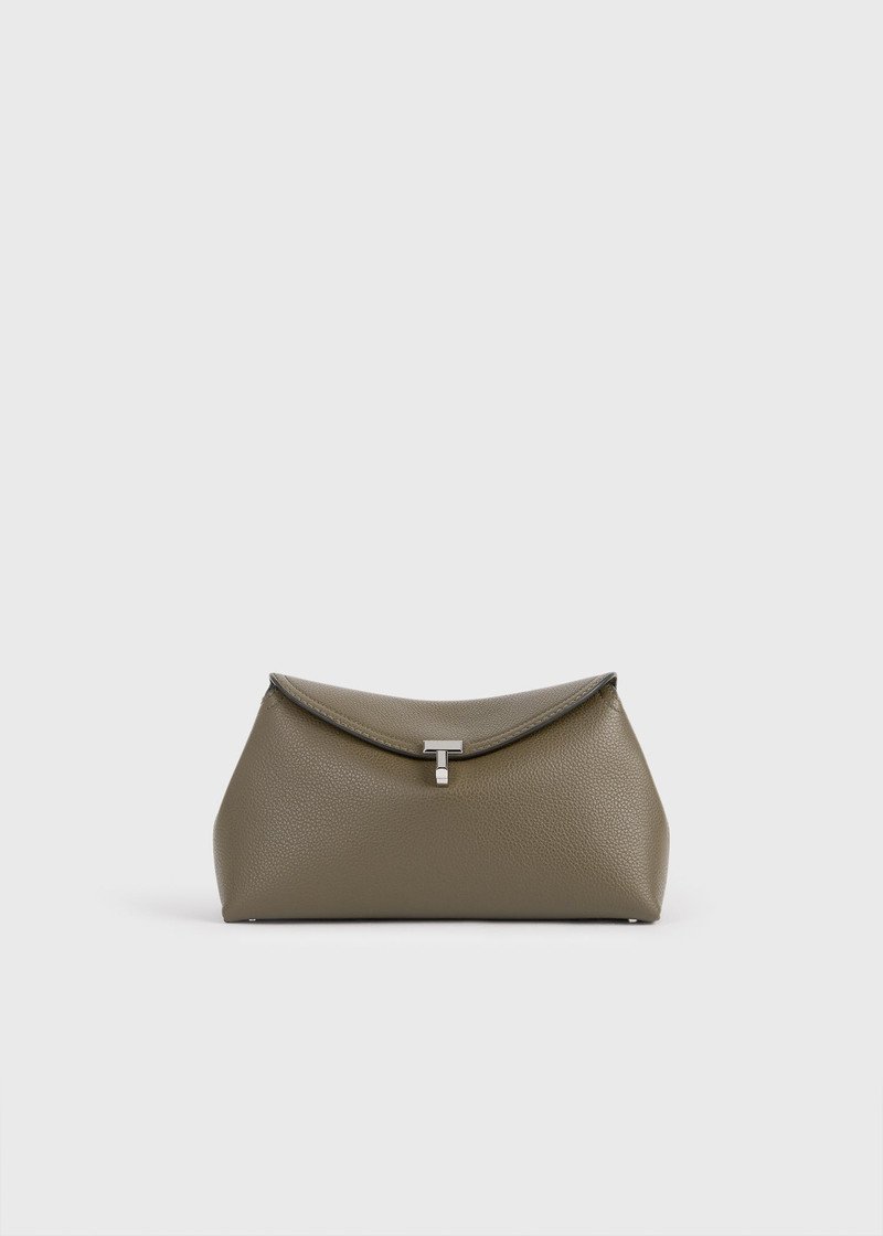 T-lock grained-leather clutch dark taupe 9