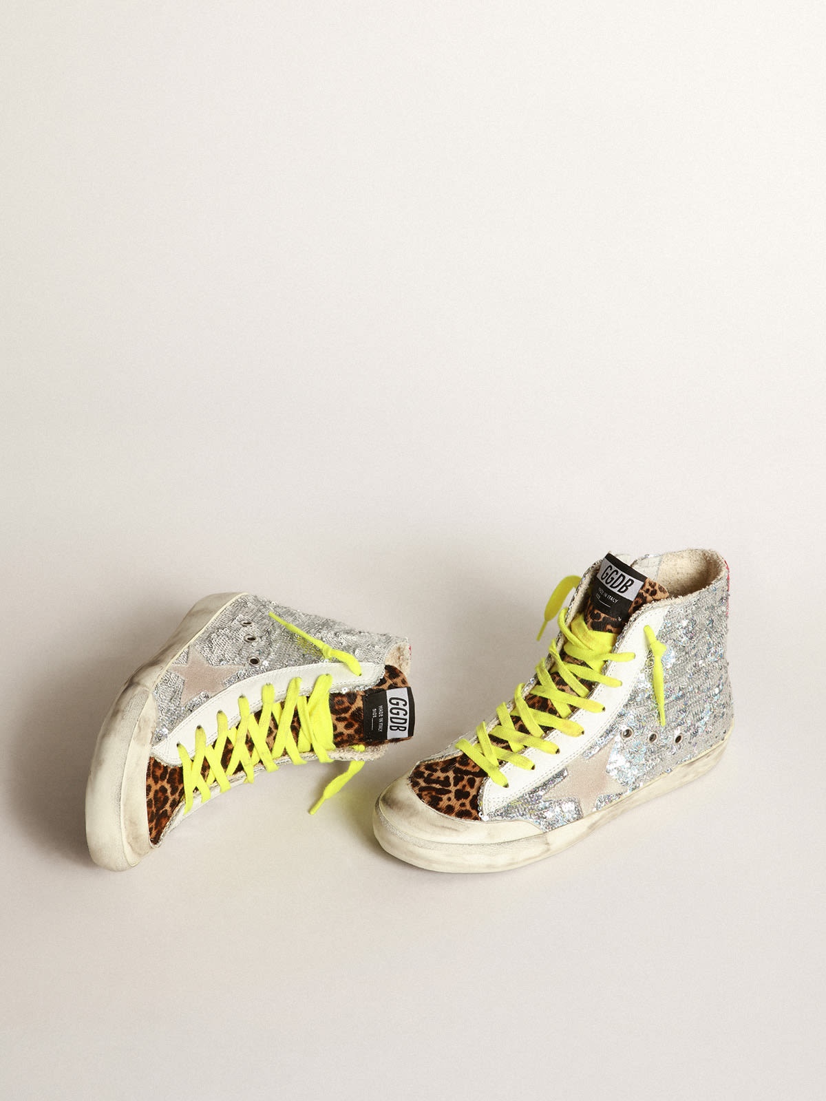 Golden Goose Francy sneakers with silver sequins and leopard-print pony skin  | REVERSIBLE