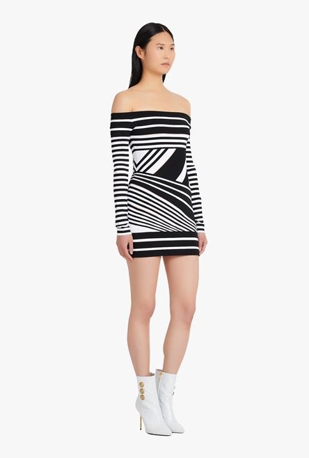 Short black and white striped eco-designed jacquard dress - 7