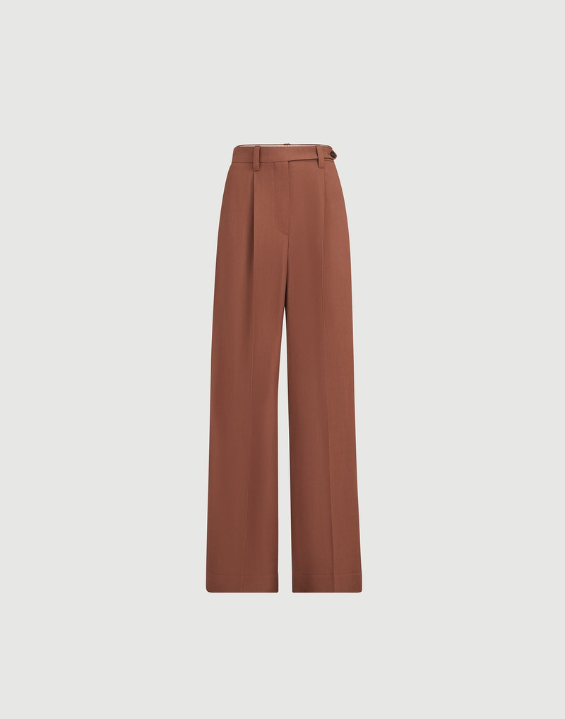 Viscose and linen fluid twill wide trousers with monili 1