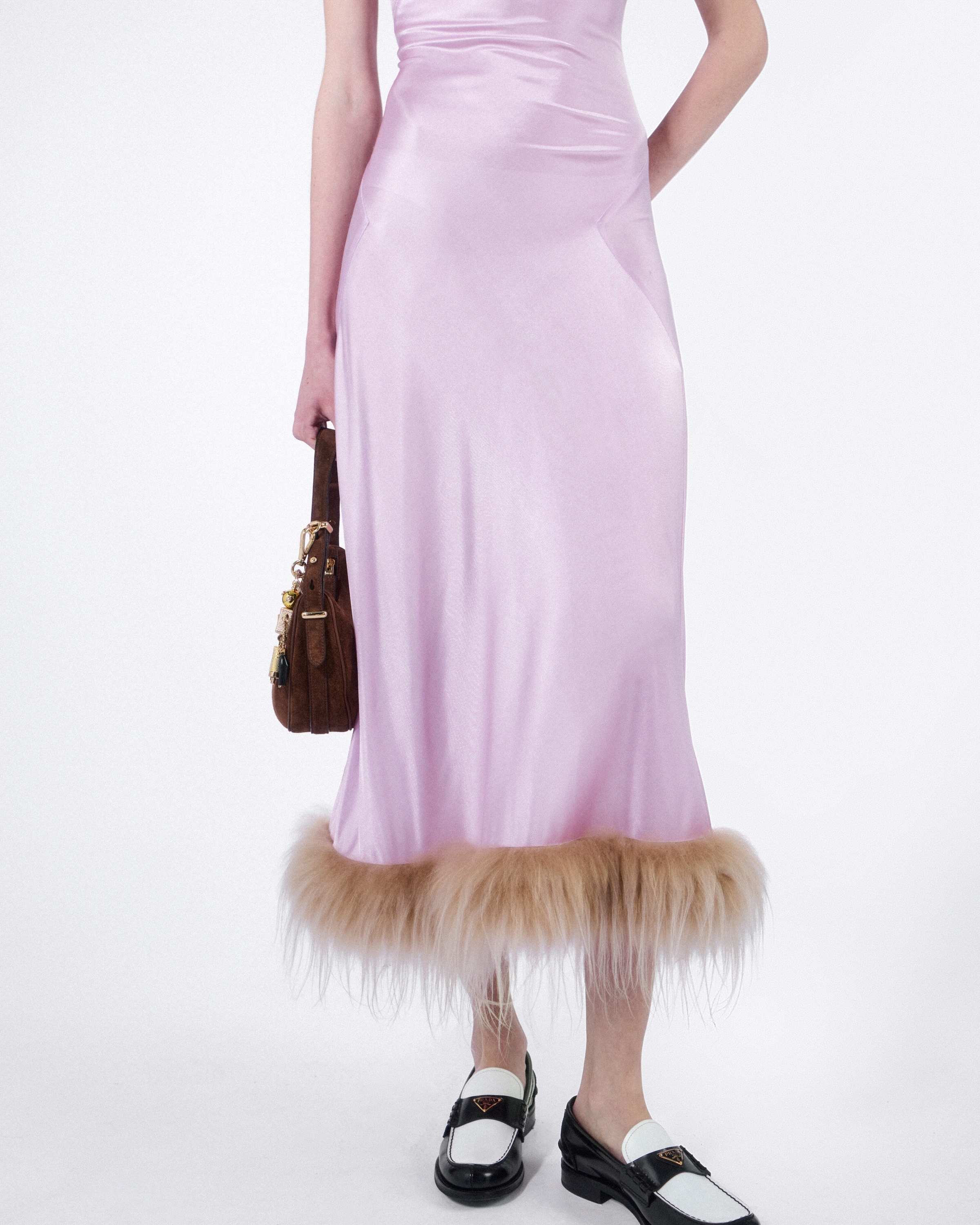 Jersey satin dress with feather - 3