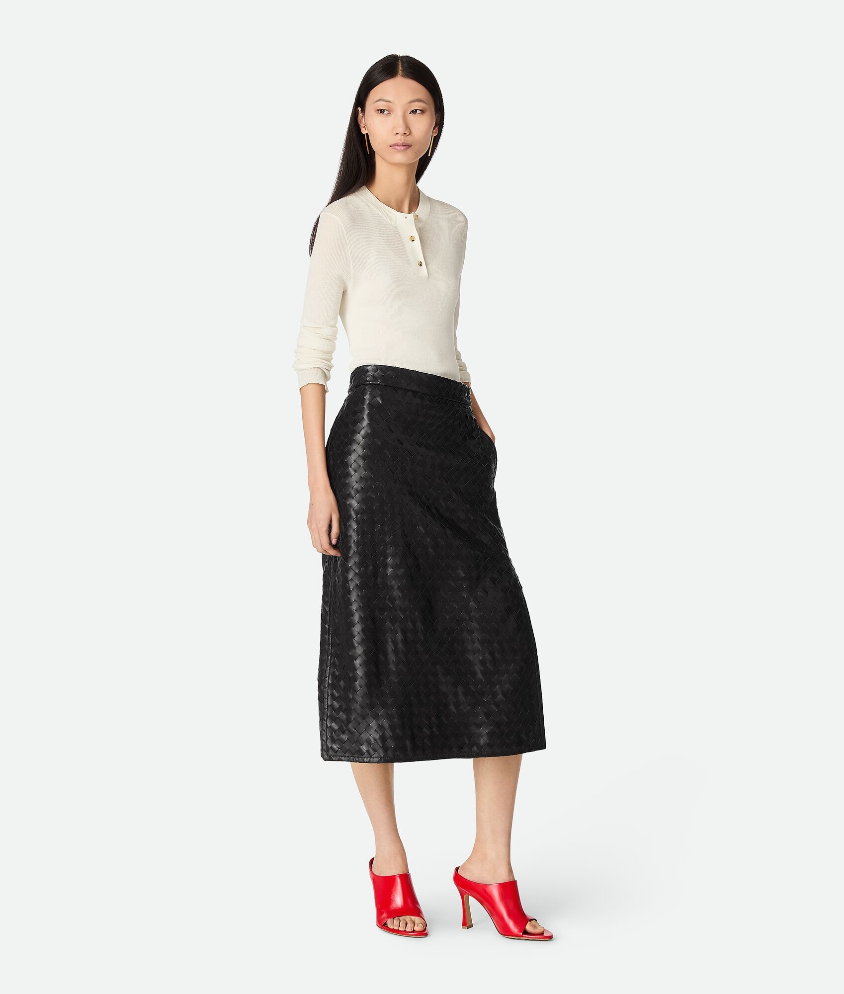 Intrecciato Leather Skirt - 1