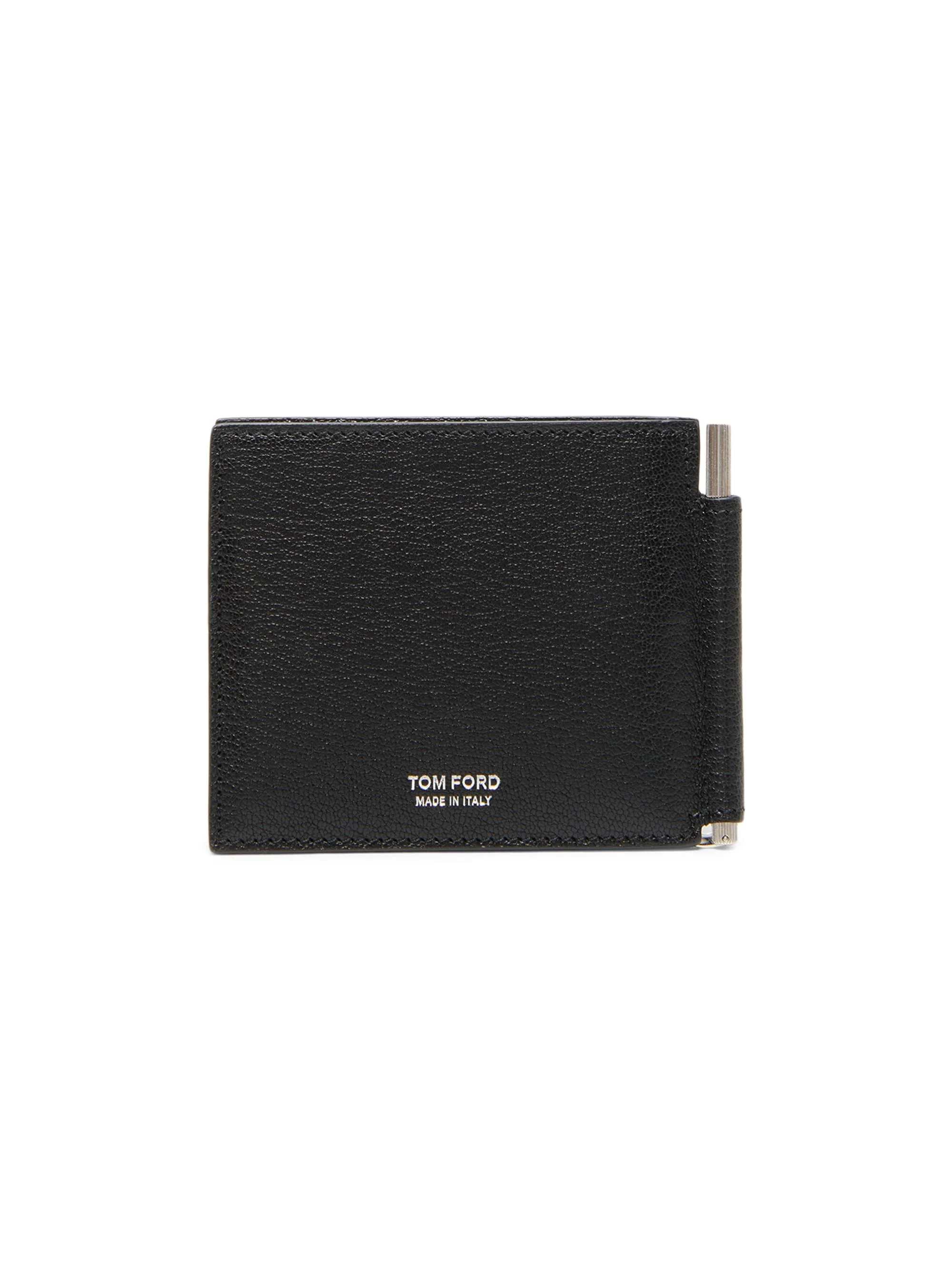 Men's Elongated T-Line Leather Money Clip Wallet - Black - 1