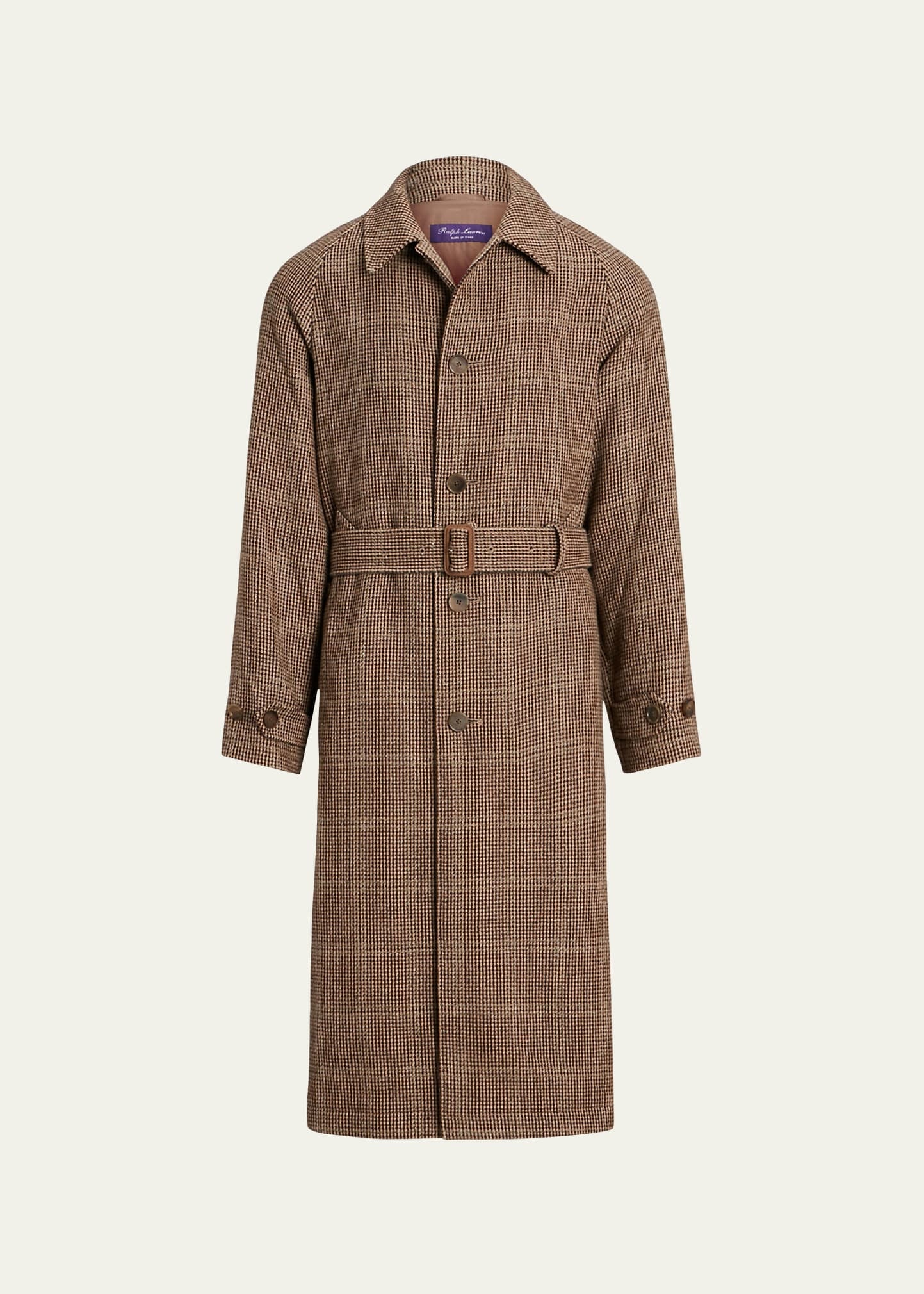 Men's Balmacaan Belted Tick-Weave Coat - 1