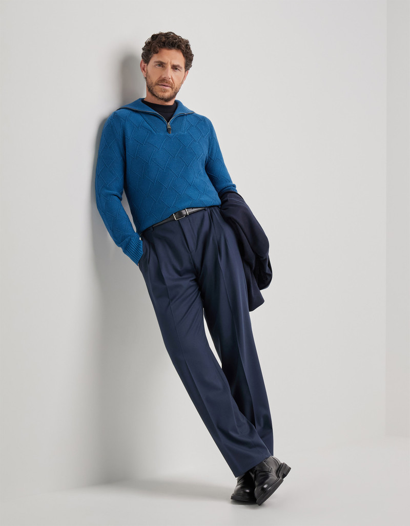 Canali STRUCTURED TEAL MOCK ZIP IN EXTRAFINE MERINO WOOL outlook