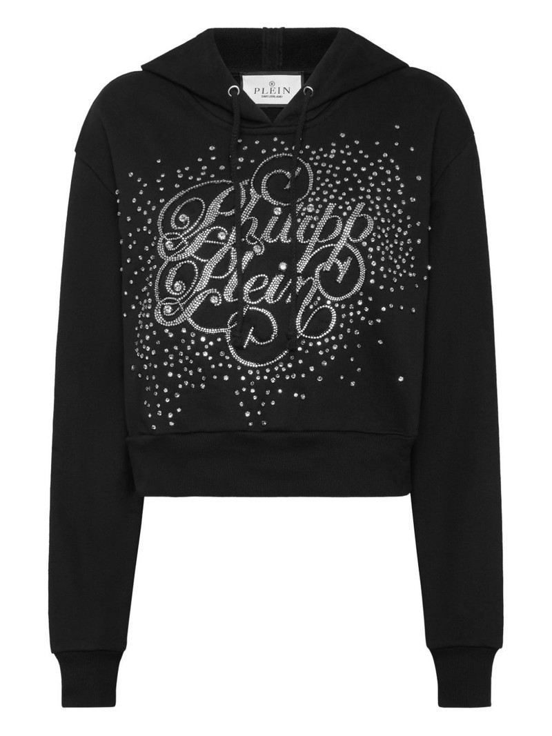 crystal-embellished logo hoodie sweatshirt 1