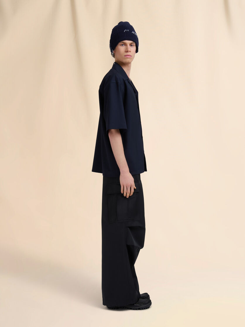 DEEP BLUE TROPICAL WOOL BOWLING SHIRT WITH MARNI MENDING - 5