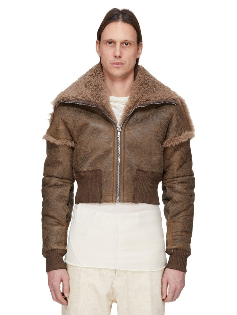 Slim-Fit Panelled Shearling Jacket Brown 1