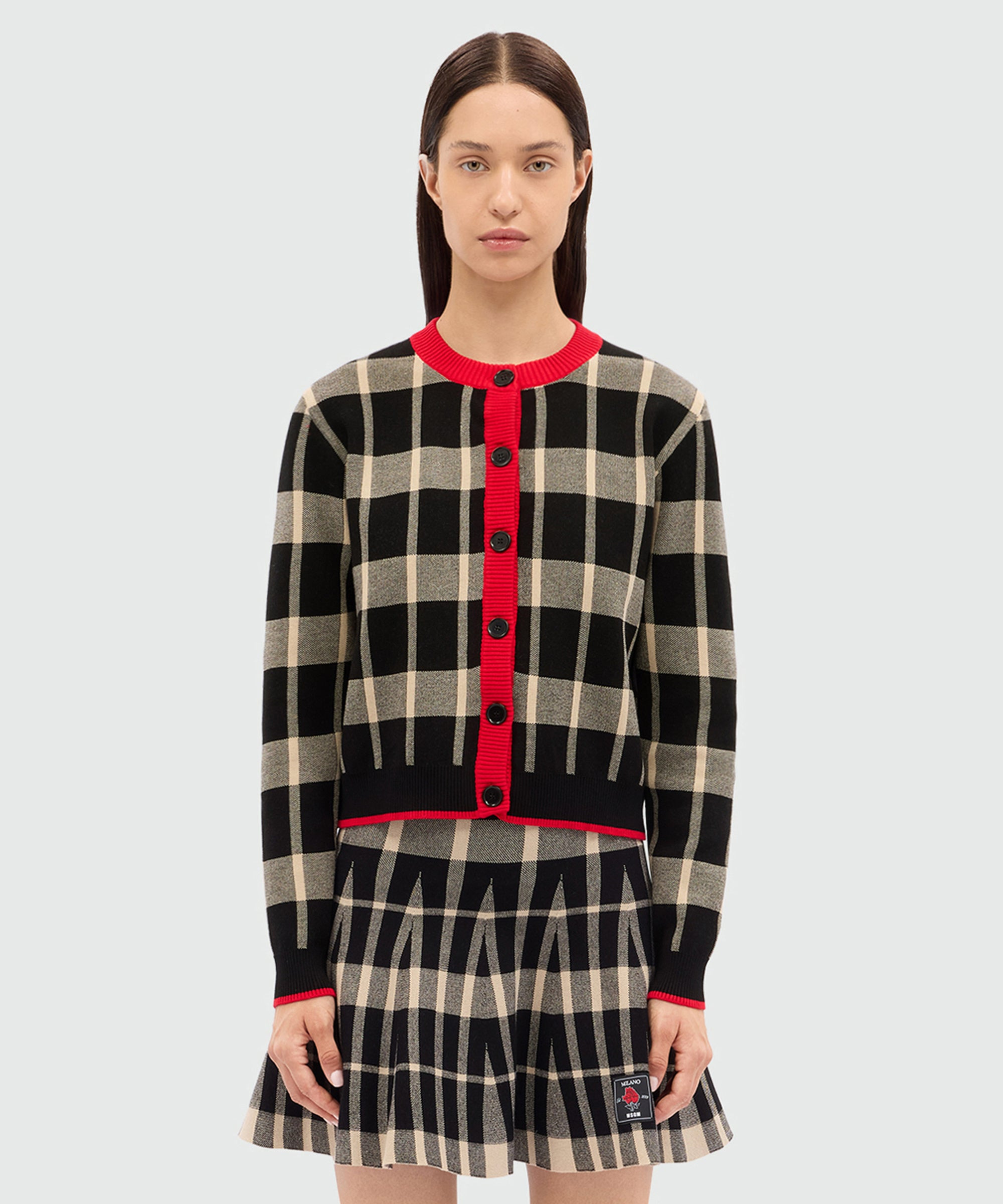 Two-tone check cardigan with contrasting details - 2