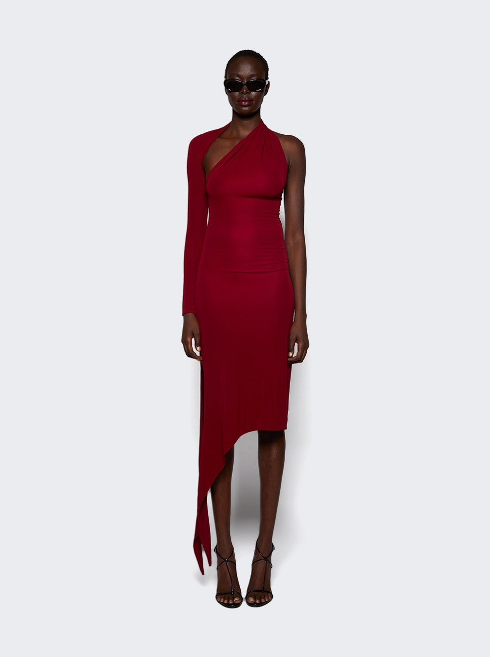 One Shoulder Crepe Dress Grenat - 3