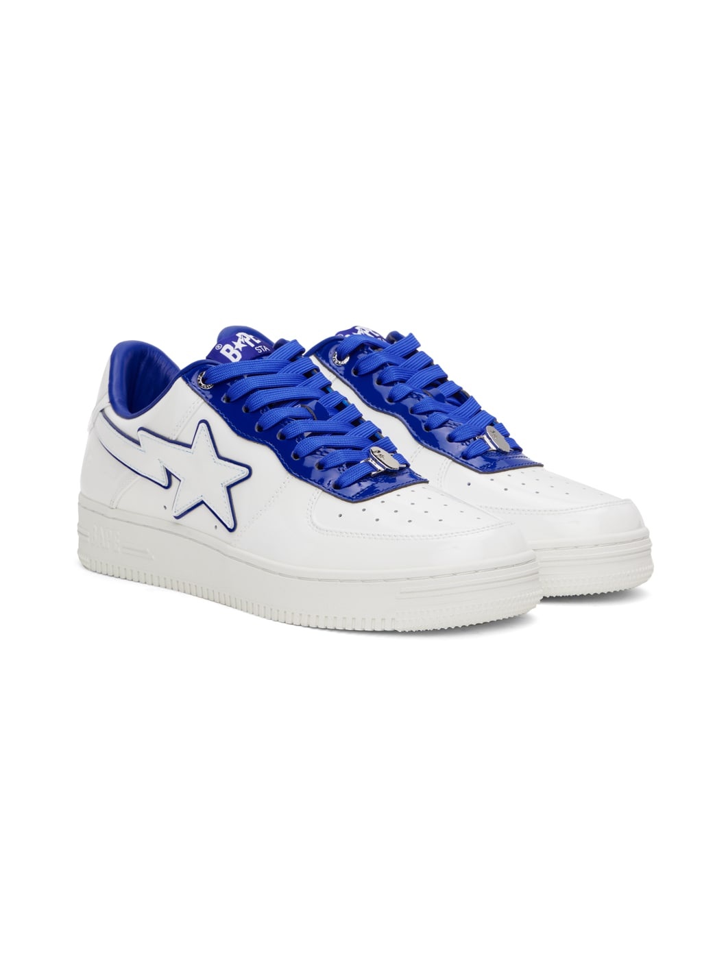 White & Navy Patent Leather Sneakers - 4