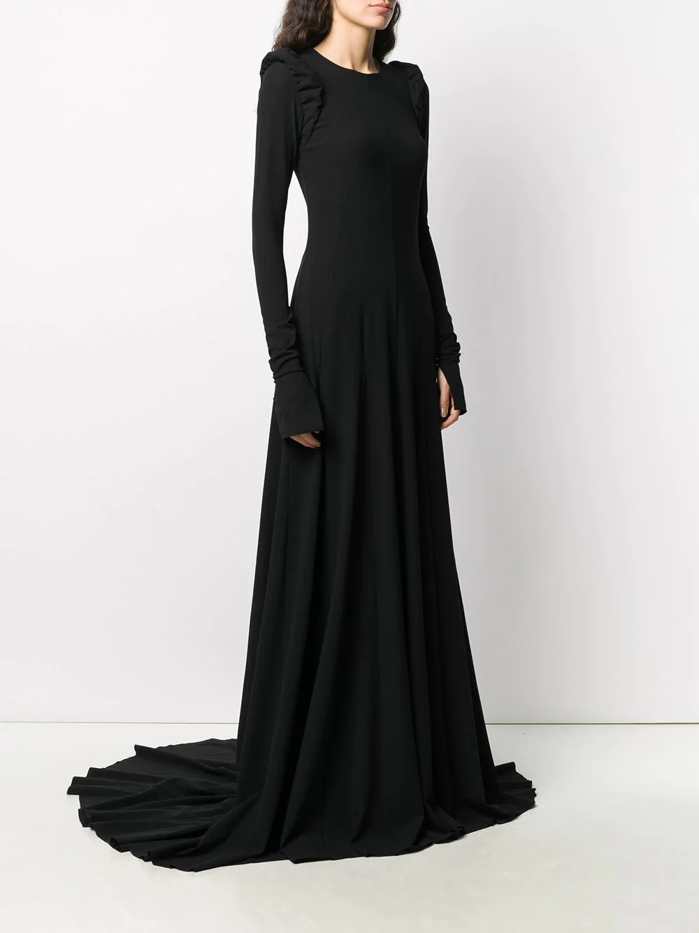 padded shoulder flared floor length gown - 3