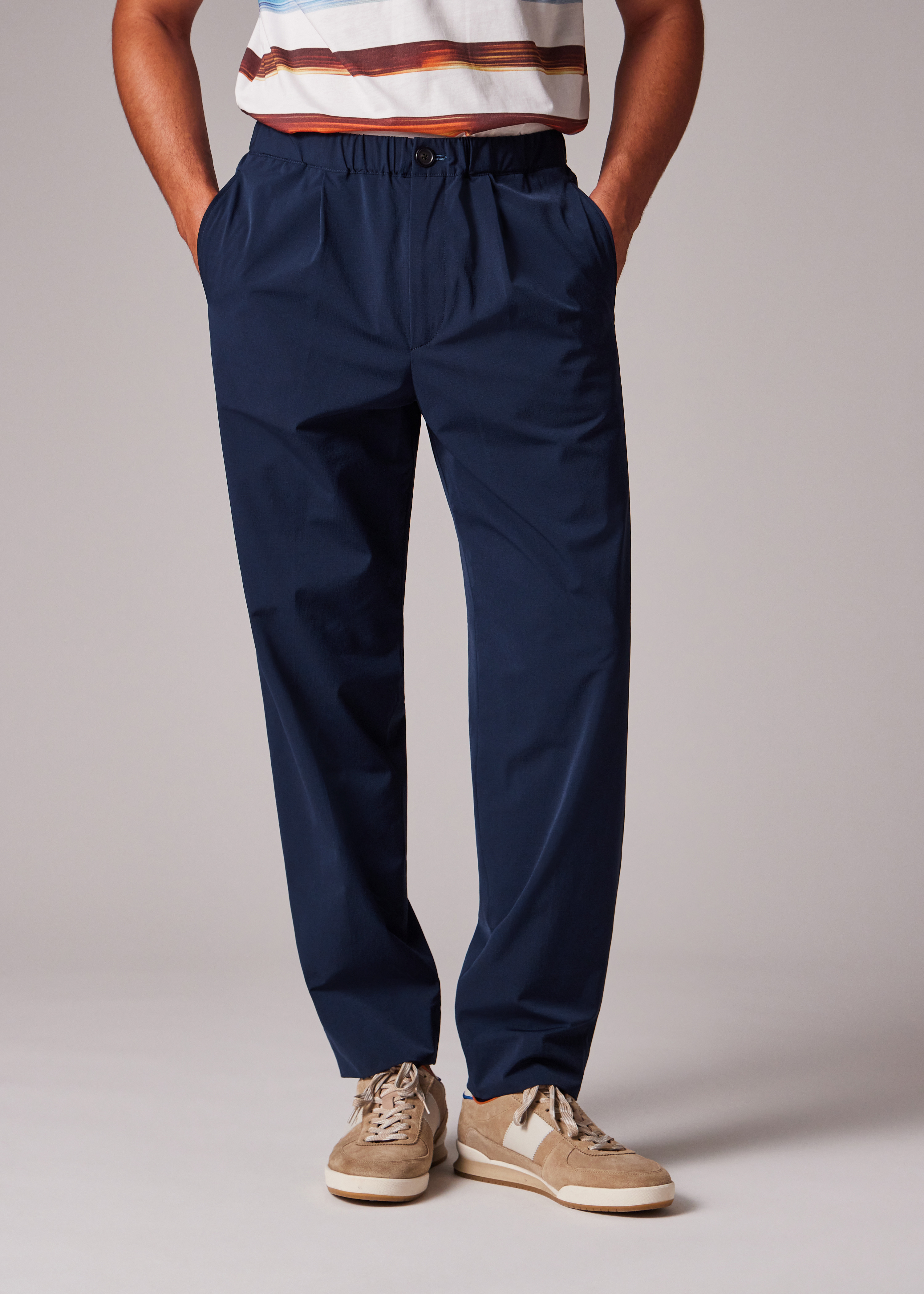 Navy Stretch Pleated Trousers - 3