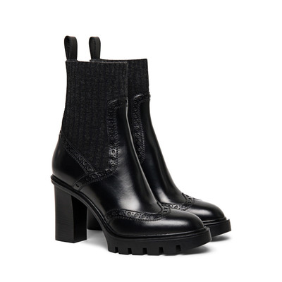 Santoni Women’s black leather mid-heel brogue sock boot outlook