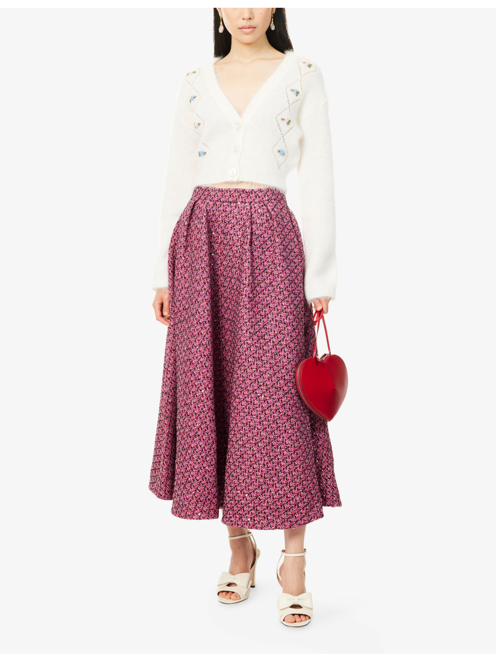 Flower-Embroidery Crop Knitted Cardigan - 2
