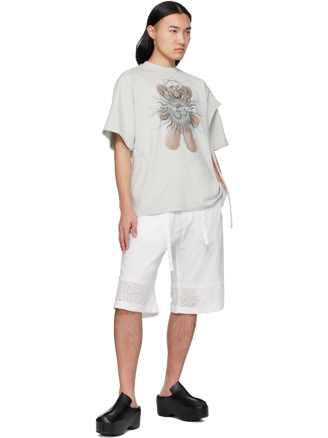 White Baggy Cargo Shorts - 4