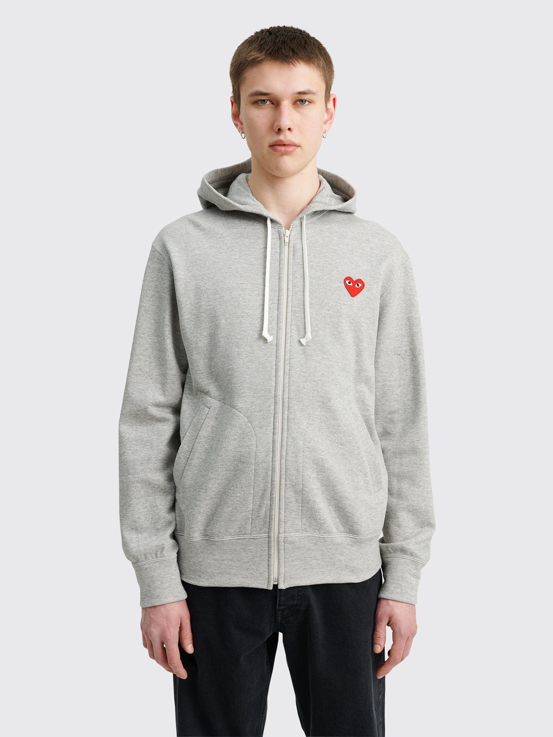 COMME DES GARÇONS PLAY SMALL HEART ZIP HOODED SWEATSHIRT GREY - 2