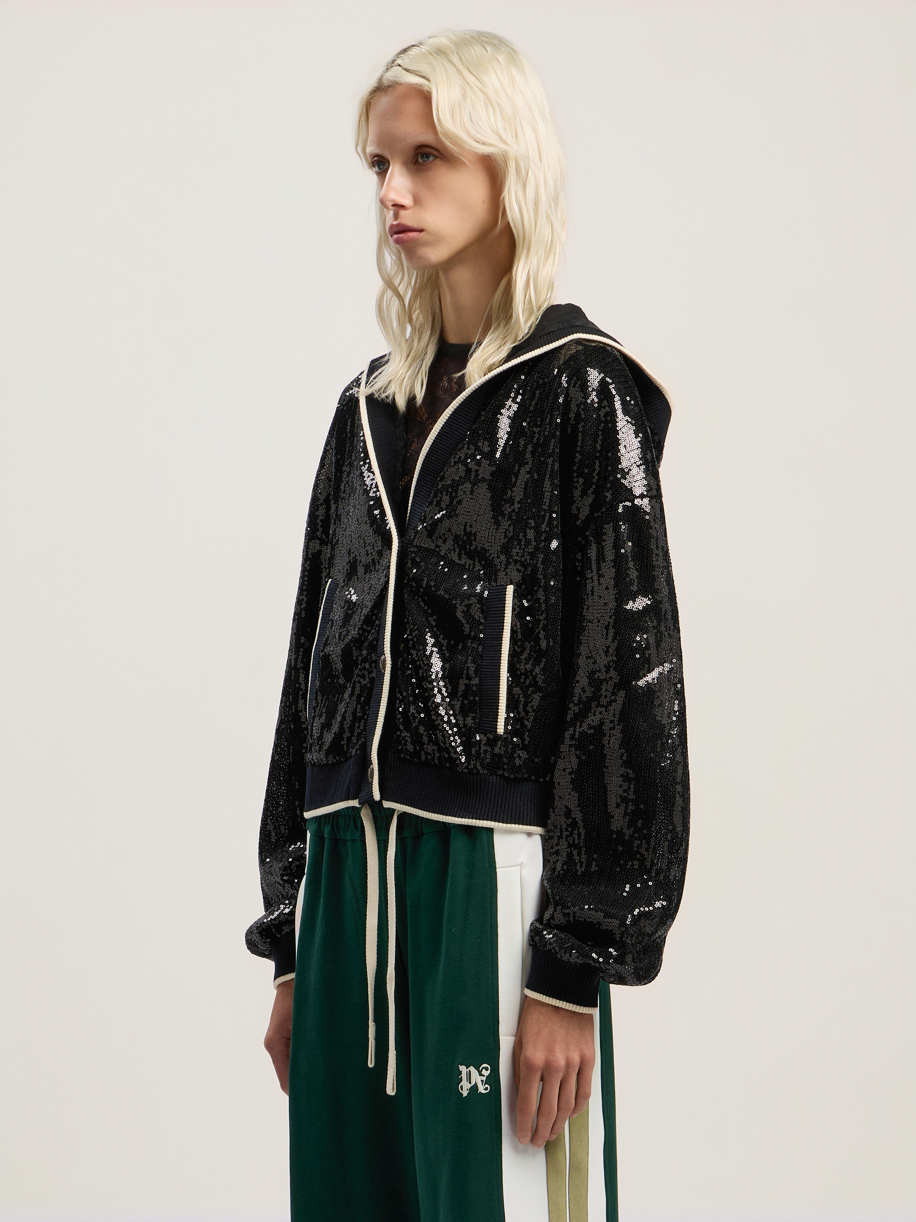 Curved Logo Sequin Crop Jacket - 3