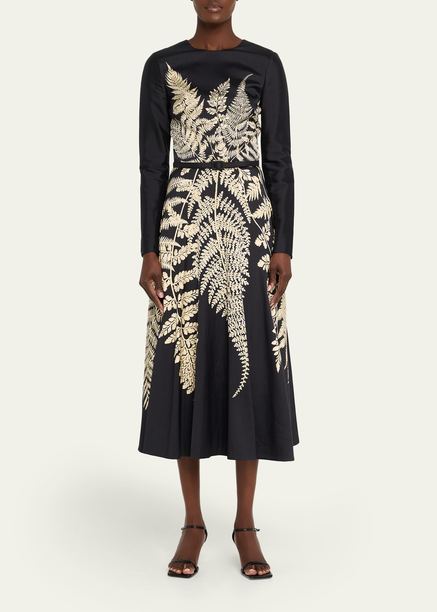 Fern-Print Long-Sleeve Midi Dress - 2
