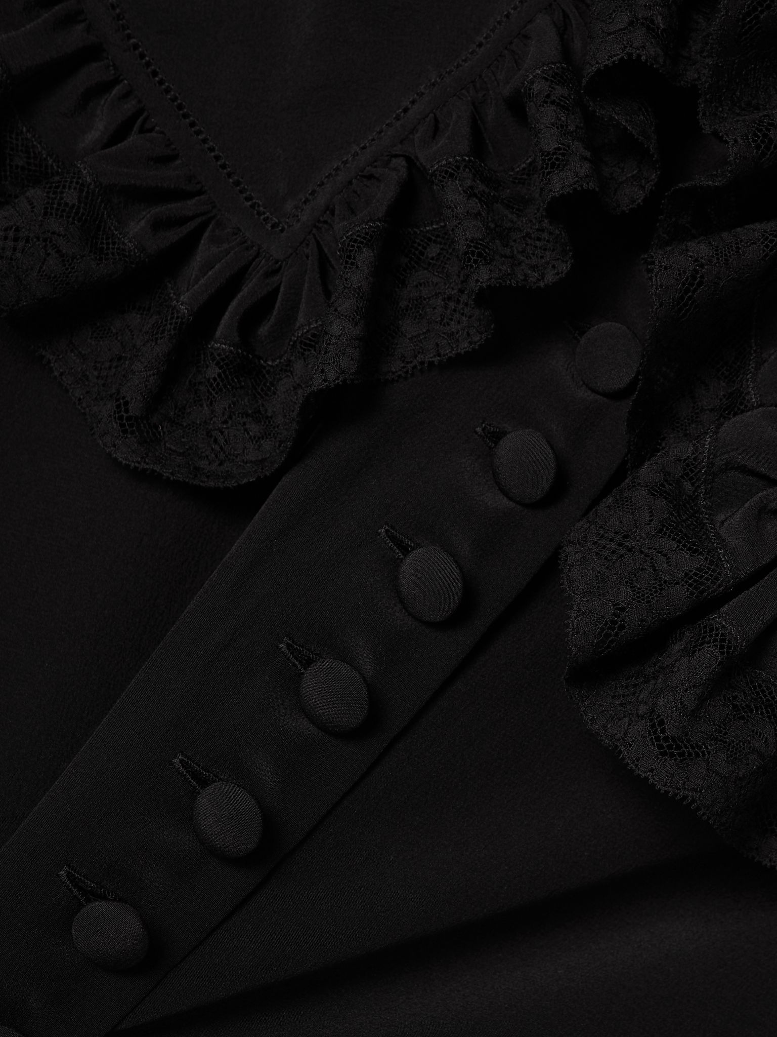 Lace-trimmed organic silk blouse Black - 5