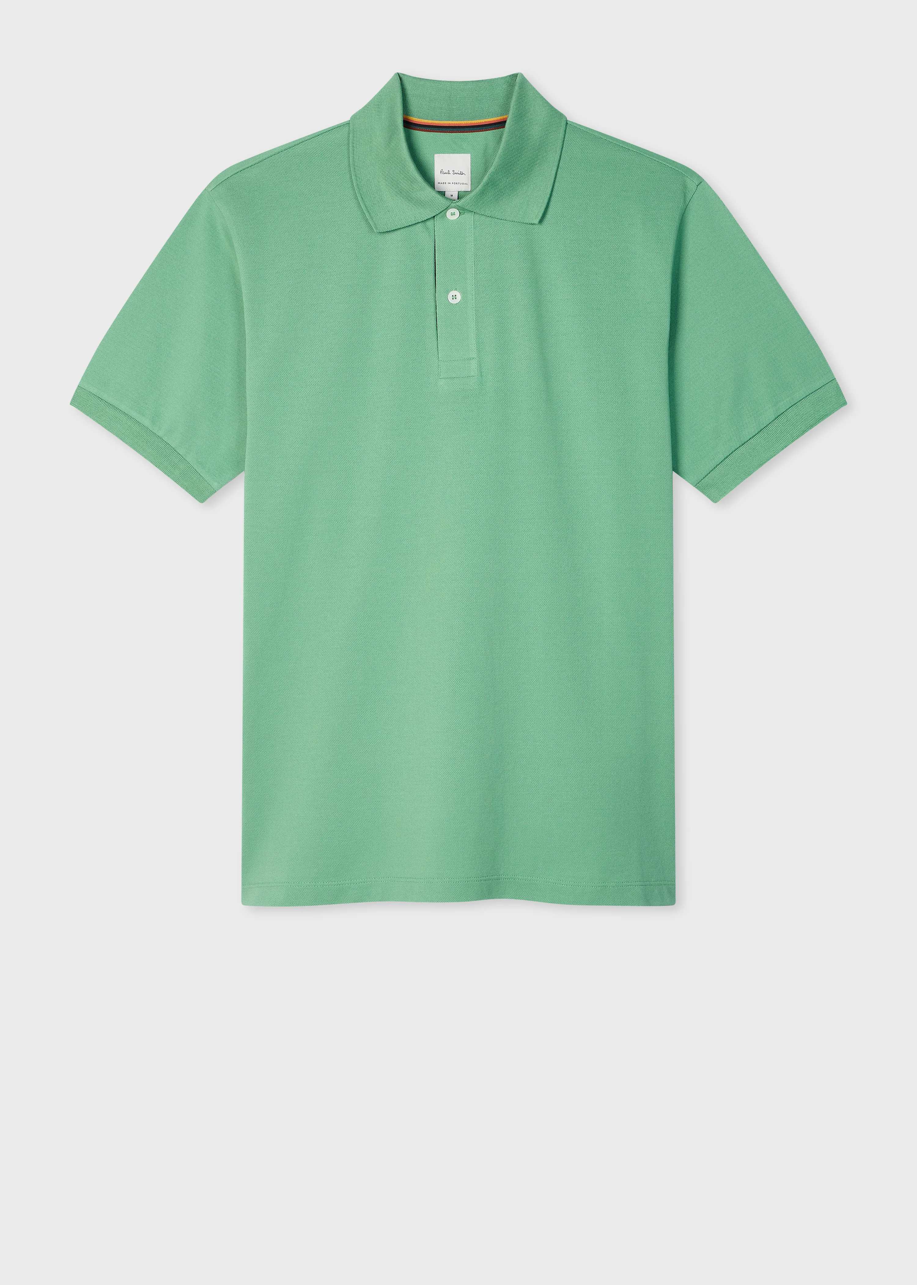Turquoise Green Cotton 'Artist Stripe' Placket Polo Shirt - 1