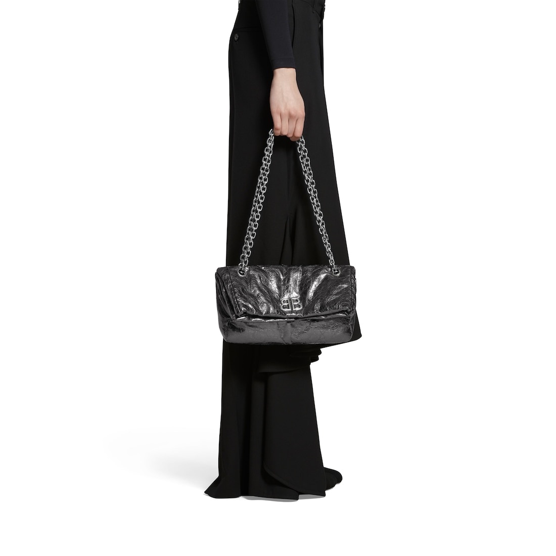 Women's Monaco Small Chain Bag Metallized in Dark Grey - 3