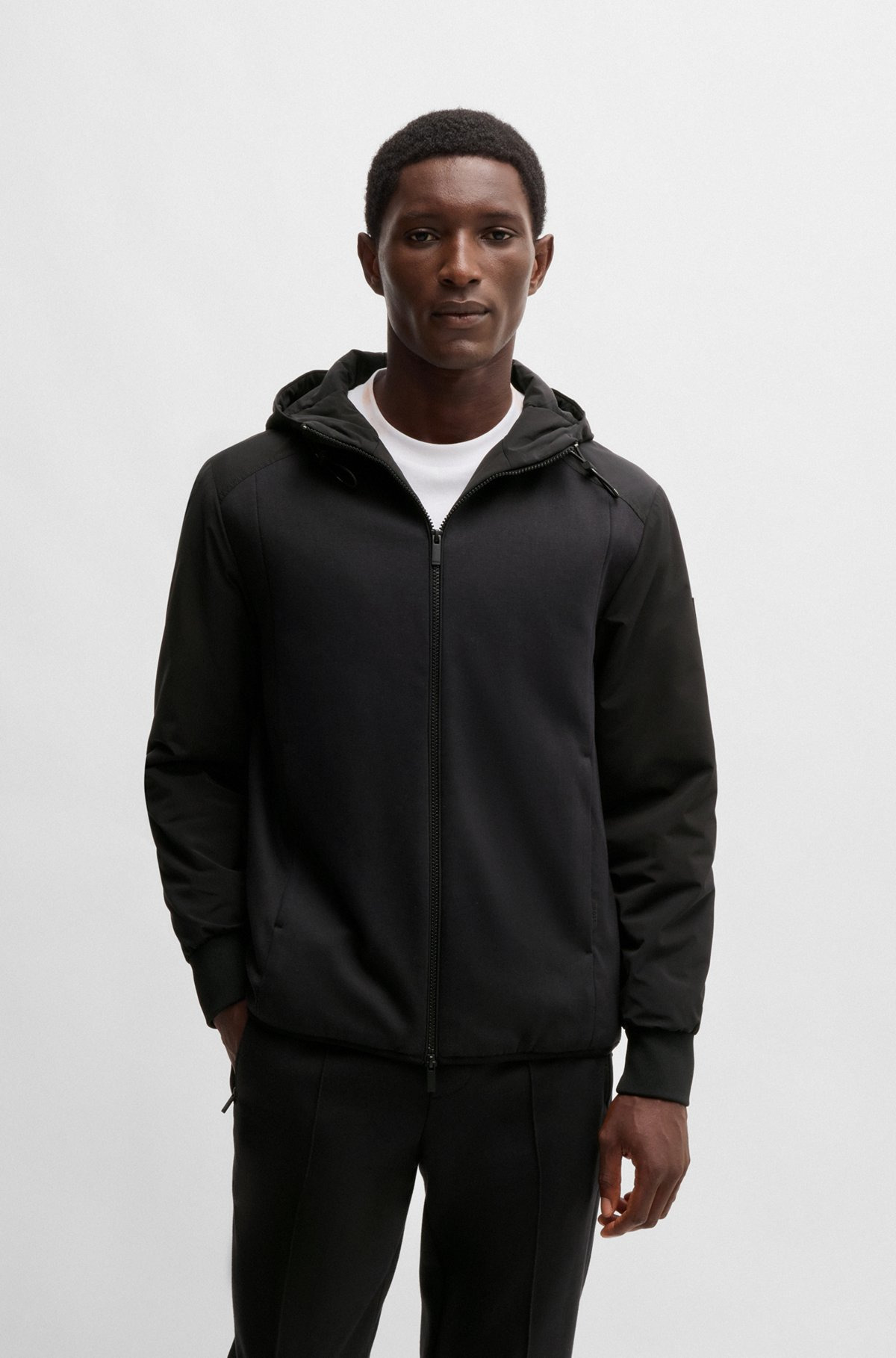 HOODED REGULAR-FIT JACKET IN MIXED MATERIALS - 2