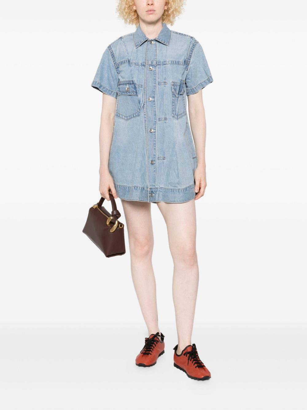 pleated denim mini shirt dress - 2