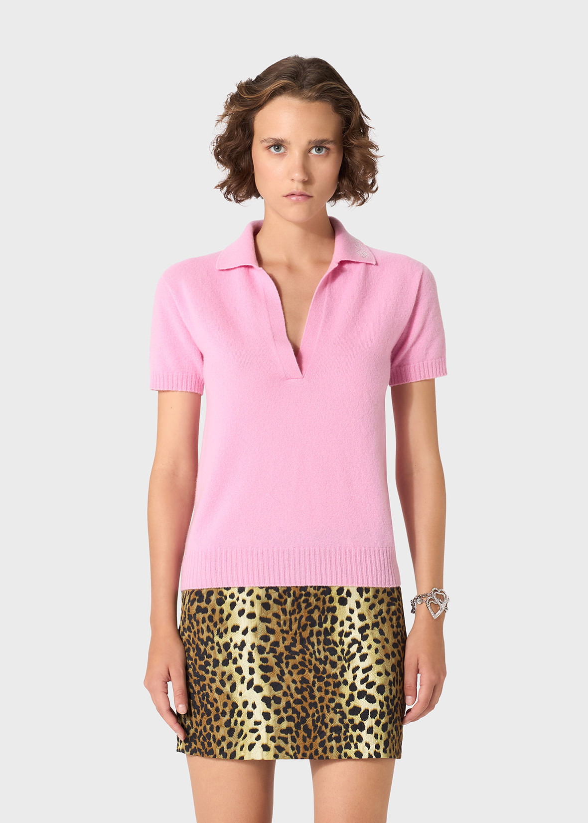 CASHMERE POLO SHIRT WITH BLUMARINE RHINESTONE LOGO - 3