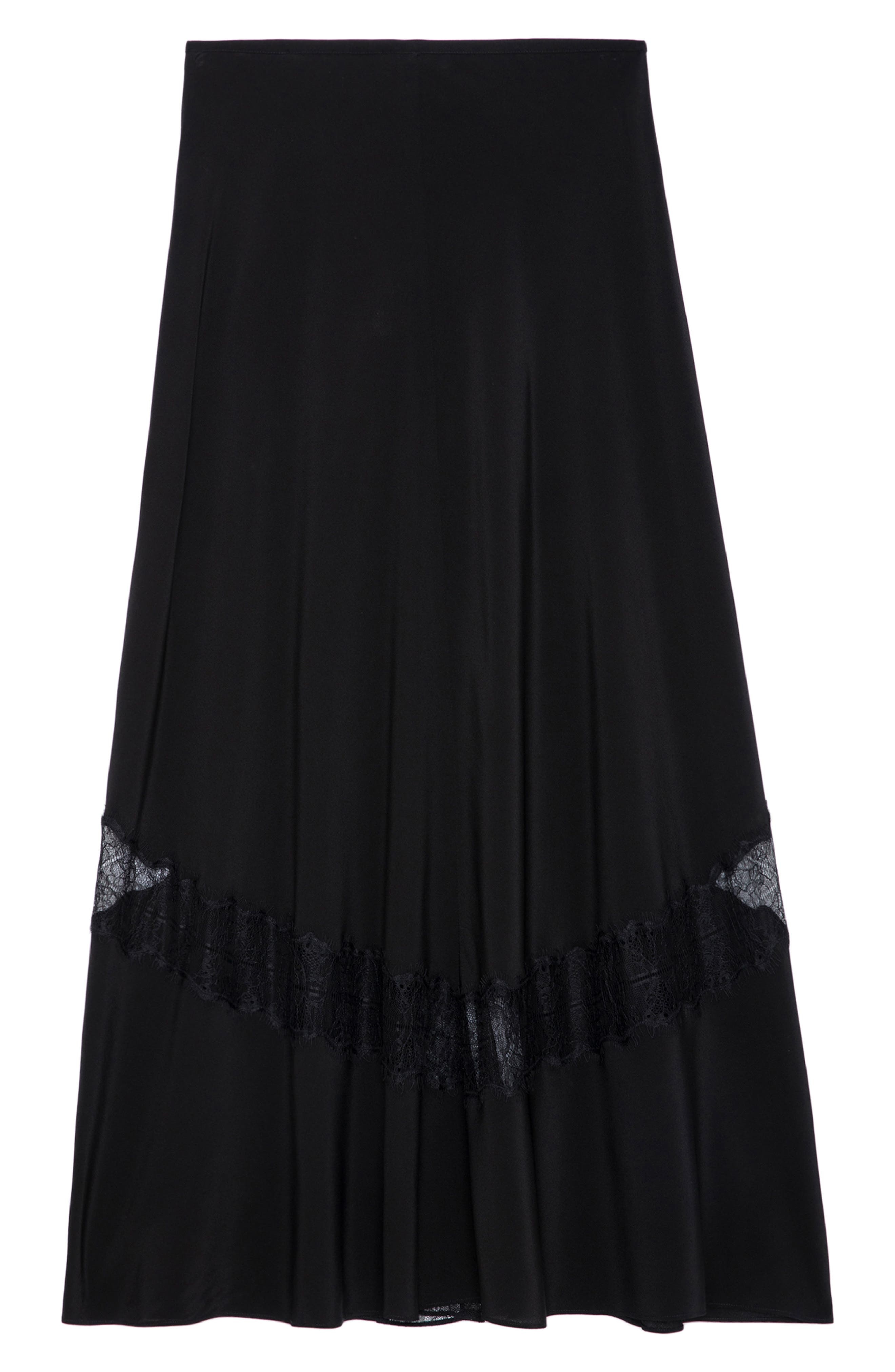 Zadig & Voltaire Jaylal Lace Trim Silk Maxi Skirt in Noir at Nordstrom - 4