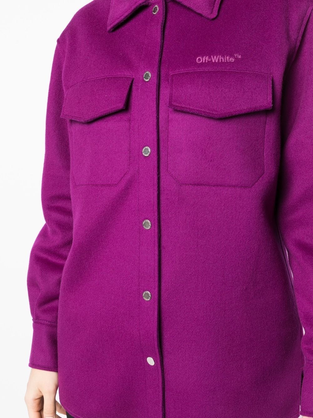 logo-embroidered shirt jacket - 5