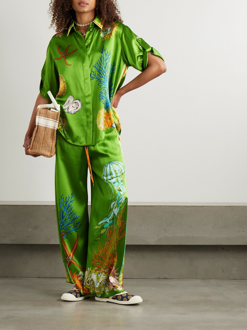 ALÉMAIS + Sam Pauletto Aquatica printed silk-satin shirt Green outlook