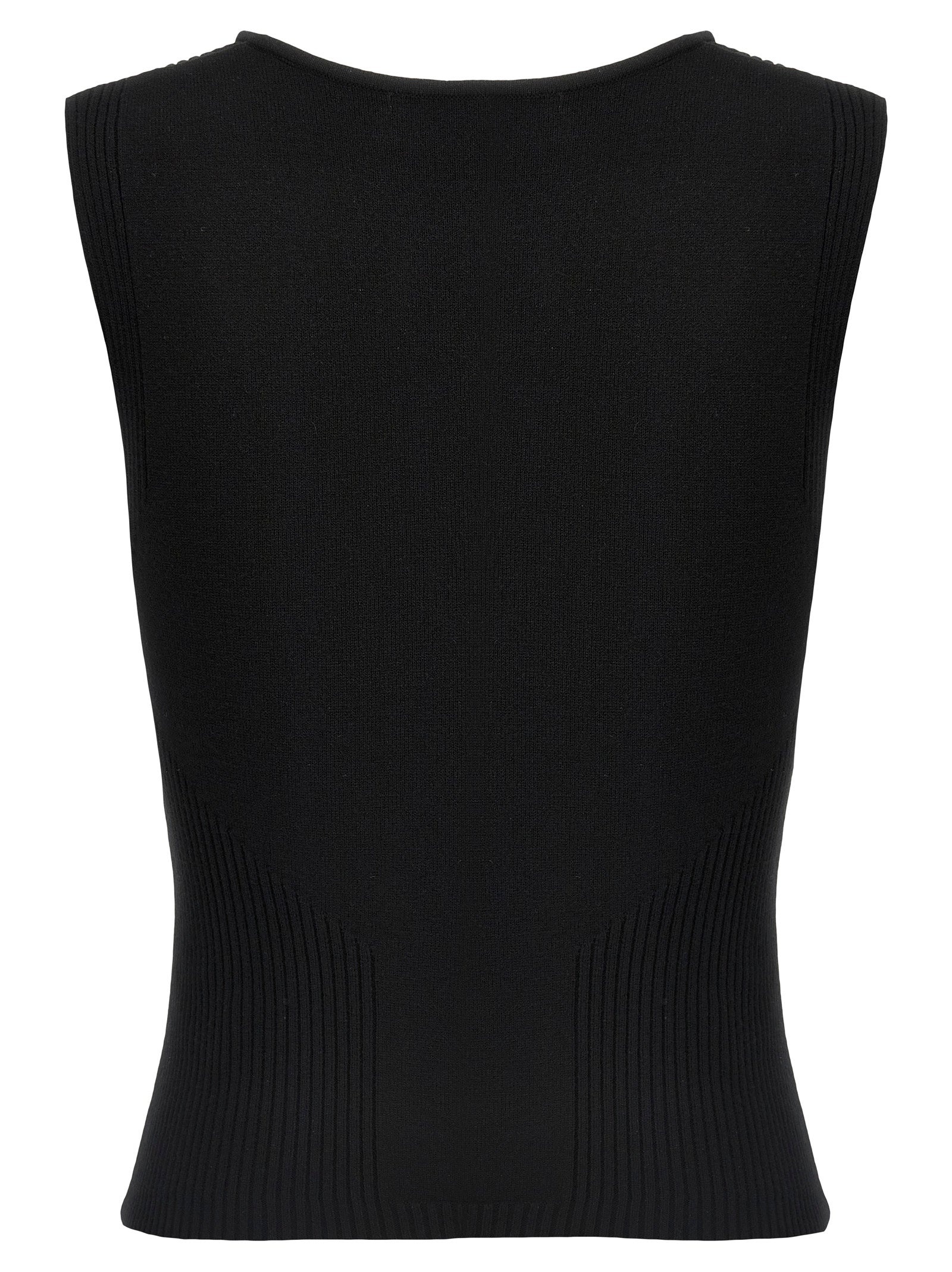 Moon Jewelry Knit Open Neck Tops Black - 2