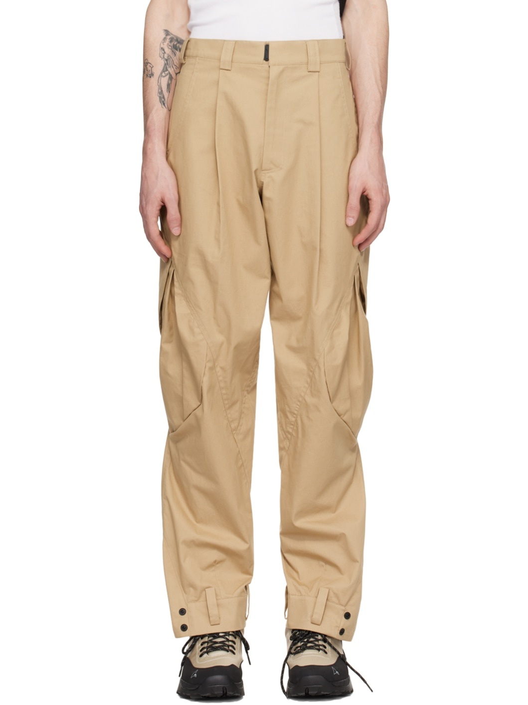 Beige Flap Pocket Cargo Pants - 1