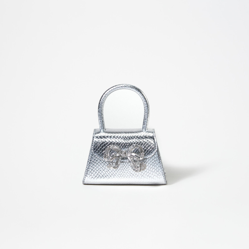 Silver Python Diamante Bow Micro Bag 1
