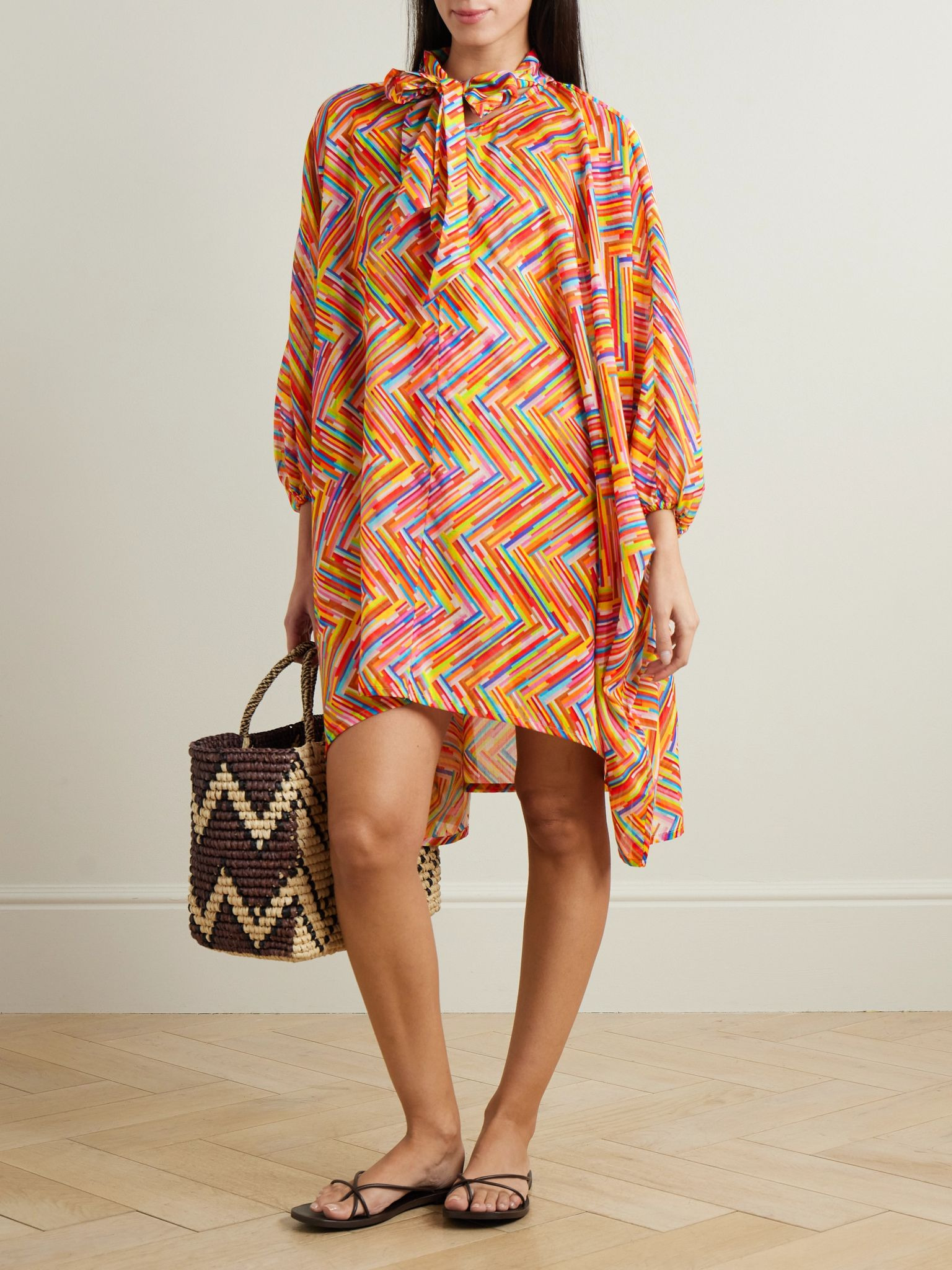 Mare pussy-bow printed cotton and silk-blend voile kaftan Multi - 2